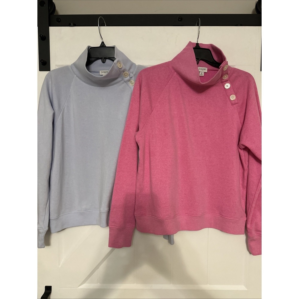 Lands End Fleece Lot Of 2 Sweatshirt/sweater Button High Neck Medium Pink Blue